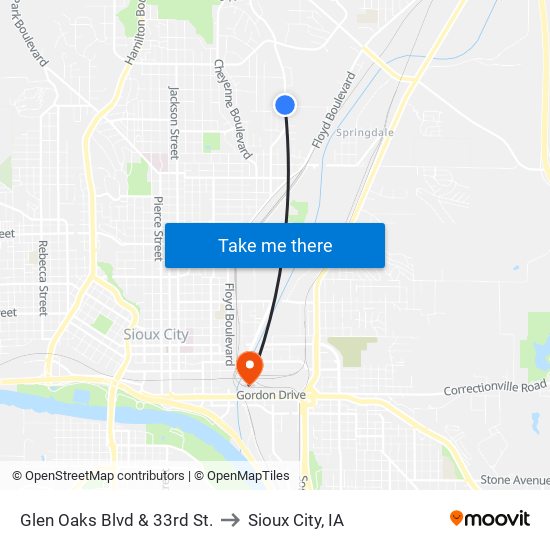 Glen Oaks Blvd & 33rd St. to Sioux City, IA map