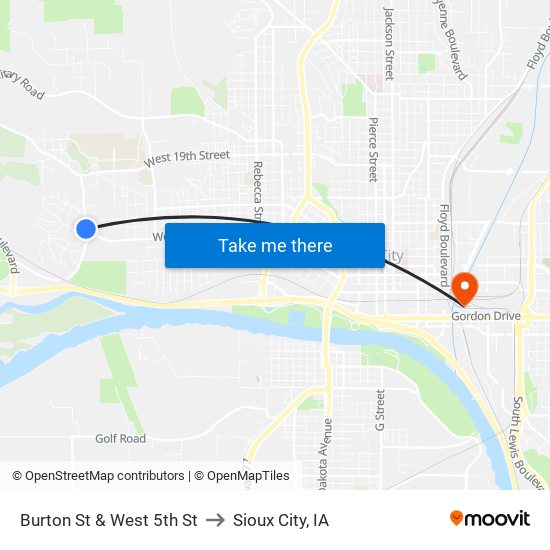 Burton St & West 5th St to Sioux City, IA map