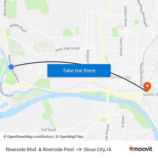 Riverside Blvd. & Riverside Pool to Sioux City, IA map