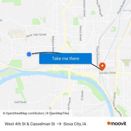 West 4th St & Casselman St to Sioux City, IA map