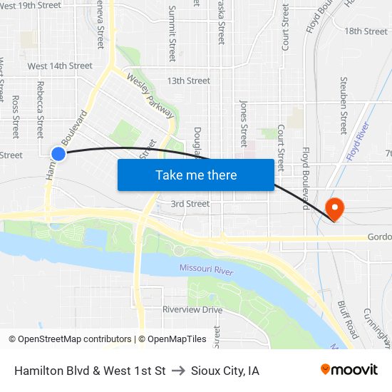 Hamilton Blvd & West 1st St to Sioux City, IA map