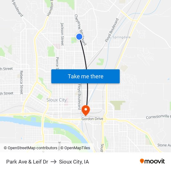 Park Ave & Leif Dr to Sioux City, IA map