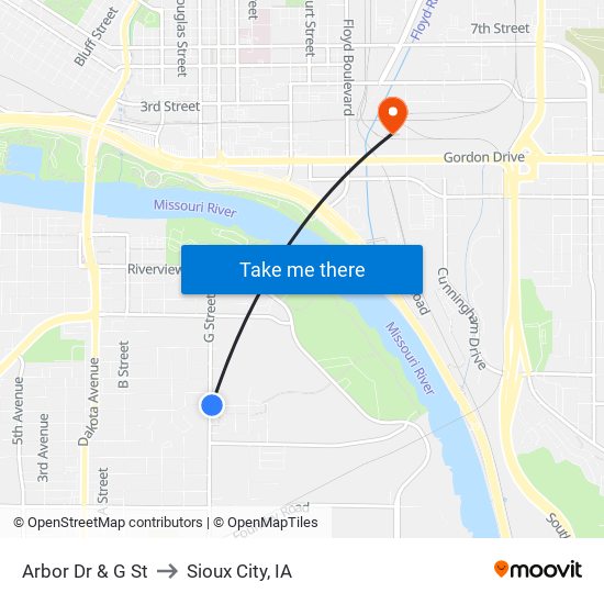 Arbor Dr & G St to Sioux City, IA map