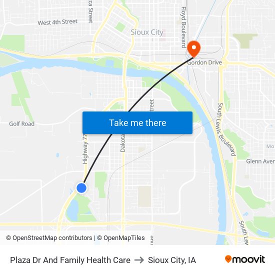 Plaza Dr And Family Health Care to Sioux City, IA map