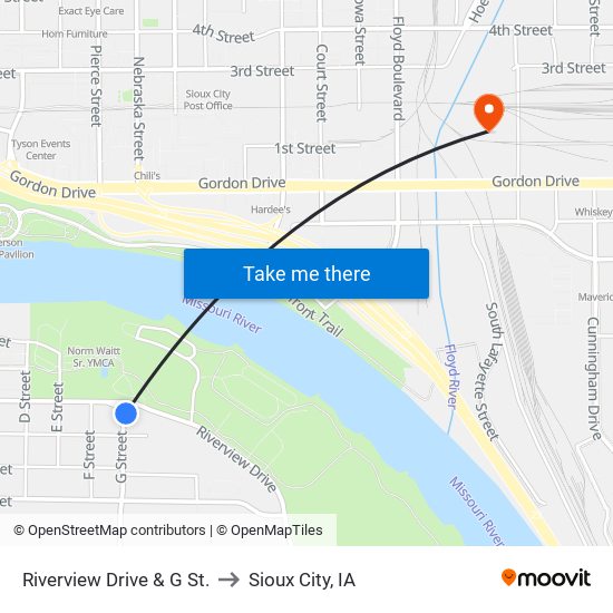Riverview Drive & G St. to Sioux City, IA map