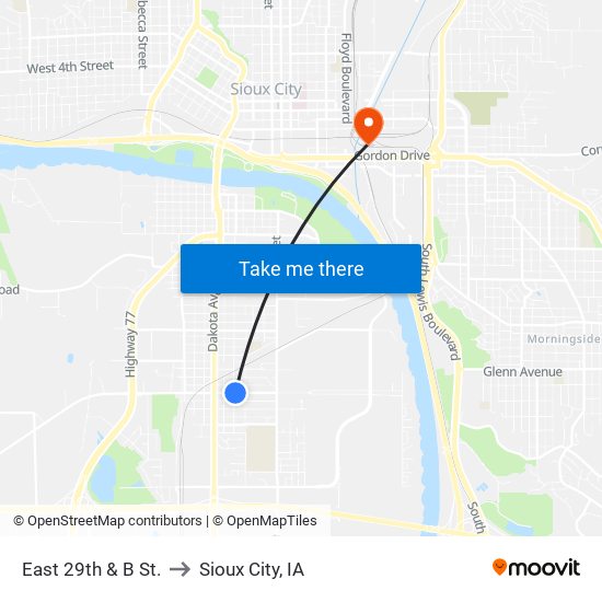 East 29th & B St. to Sioux City, IA map