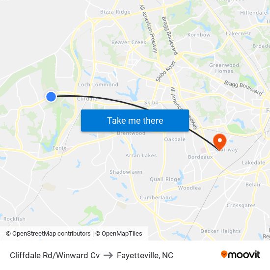 Cliffdale Rd/Winward Cv to Fayetteville, NC map