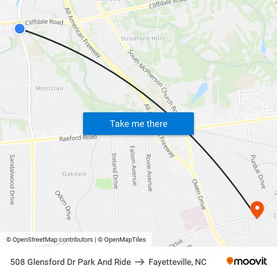 508 Glensford Dr Park And Ride to Fayetteville, NC map