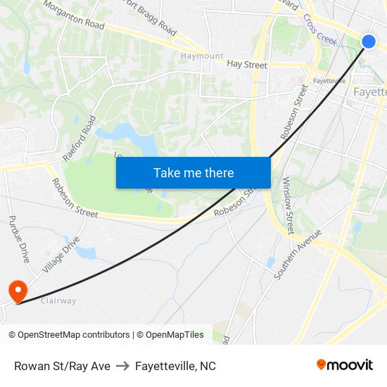 Rowan St/Ray Ave to Fayetteville, NC map