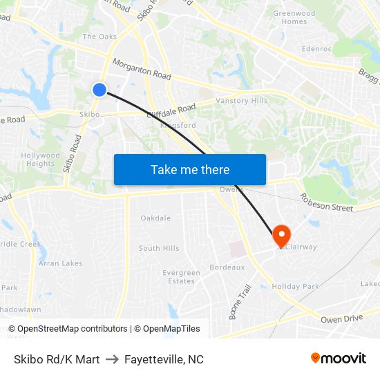 Skibo Rd/K Mart to Fayetteville, NC map