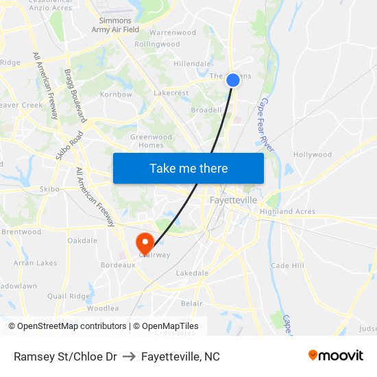 Ramsey St/Chloe Dr to Fayetteville, NC map