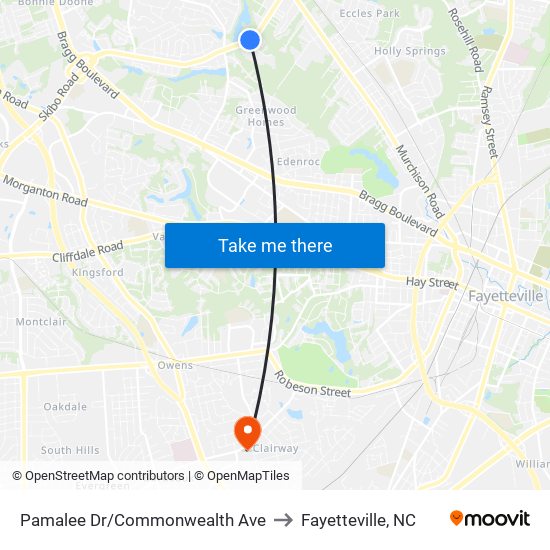 Pamalee Dr/Commonwealth Ave to Fayetteville, NC map