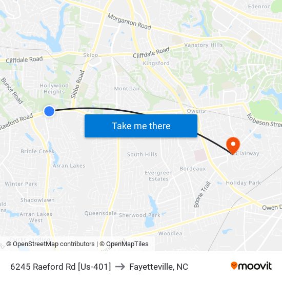 6245 Raeford Rd [Us-401] to Fayetteville, NC map