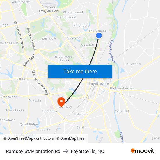 Ramsey St/Plantation Rd to Fayetteville, NC map