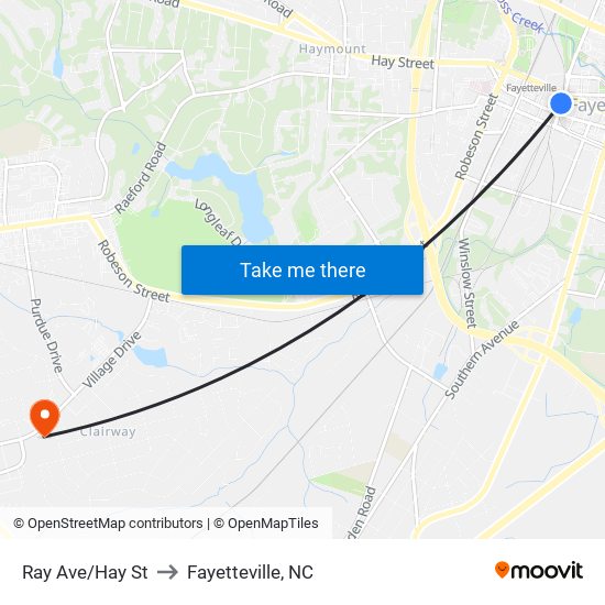 Ray Ave/Hay St to Fayetteville, NC map