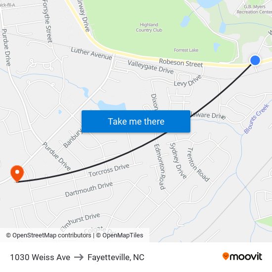 1030 Weiss Ave to Fayetteville, NC map