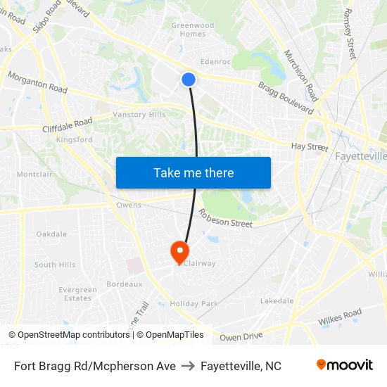 Fort Bragg Rd/Mcpherson Ave to Fayetteville, NC map