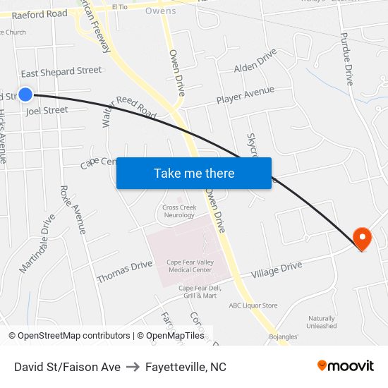 David St/Faison Ave to Fayetteville, NC map