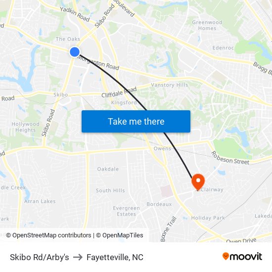 Skibo Rd/Arby's to Fayetteville, NC map