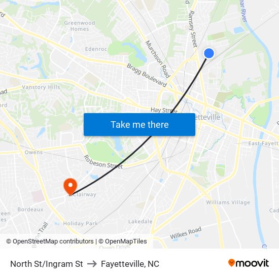 North St/Ingram St to Fayetteville, NC map