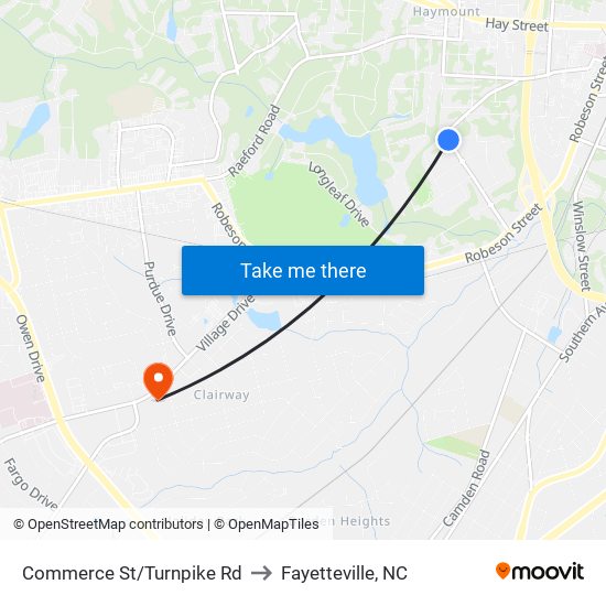 Commerce St/Turnpike Rd to Fayetteville, NC map