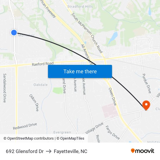 692 Glensford Dr to Fayetteville, NC map