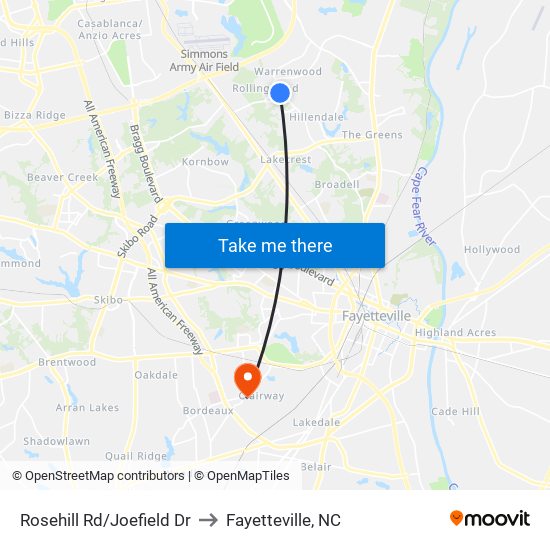 Rosehill Rd/Joefield Dr to Fayetteville, NC map
