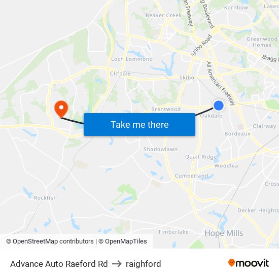 Advance Auto Raeford Rd to raighford map