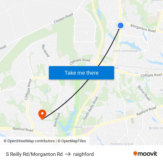 S Reilly Rd/Morganton Rd to raighford map