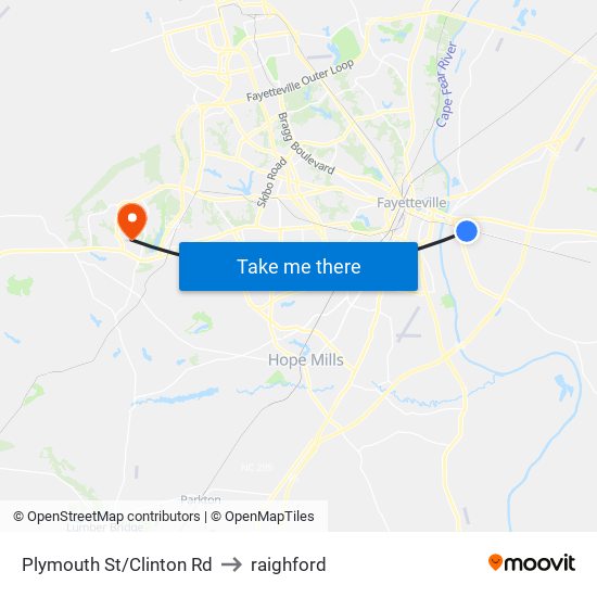 Plymouth St/Clinton Rd to raighford map