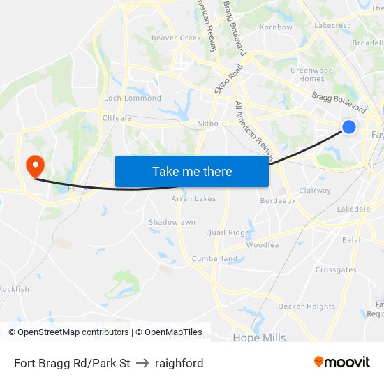 Fort Bragg Rd/Park St to raighford map