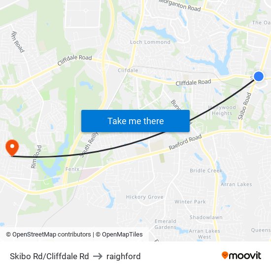 Skibo Rd/Cliffdale Rd to raighford map