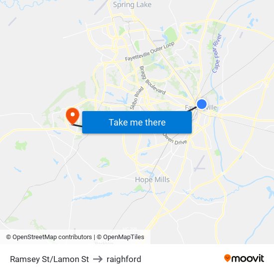 Ramsey St/Lamon St to raighford map