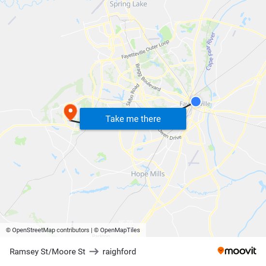 Ramsey St/Moore St to raighford map