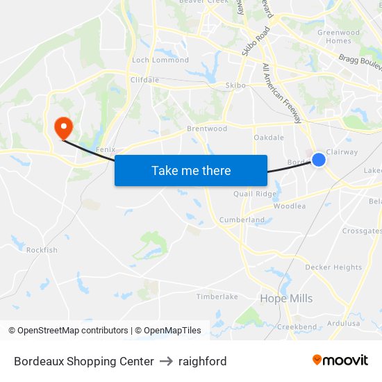 Bordeaux Shopping Center to raighford map