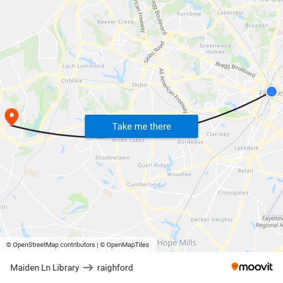 Maiden Ln Library to raighford map