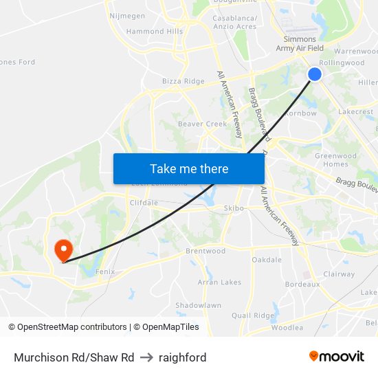 Murchison Rd/Shaw Rd to raighford map