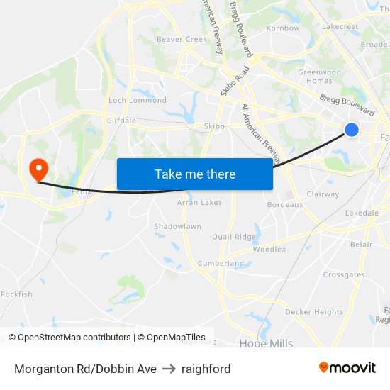 Morganton Rd/Dobbin Ave to raighford map