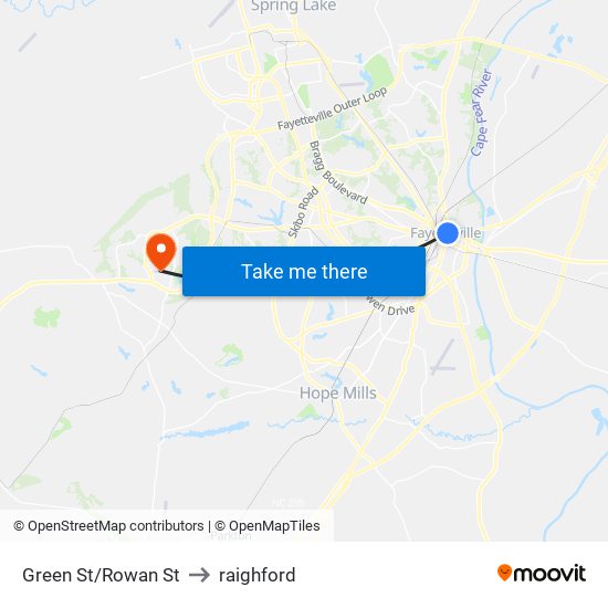 Green St/Rowan St to raighford map