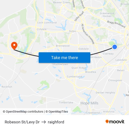 Robeson St/Levy Dr to raighford map