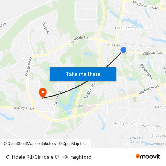 Cliffdale Rd/Cliffdale Ct to raighford map