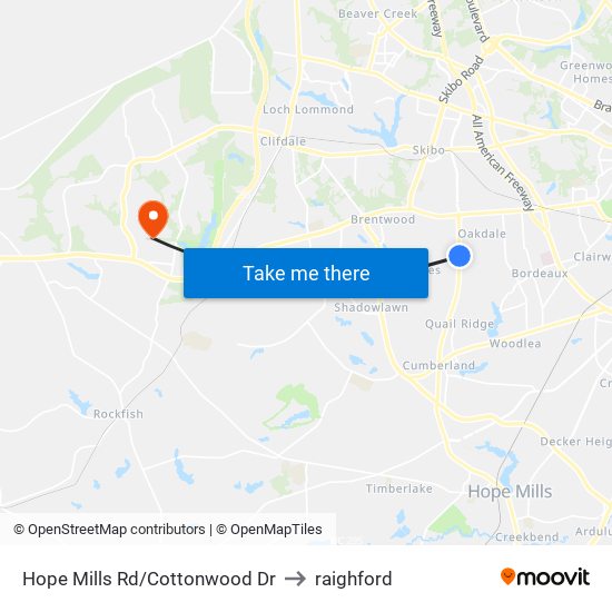 Hope Mills Rd/Cottonwood Dr to raighford map