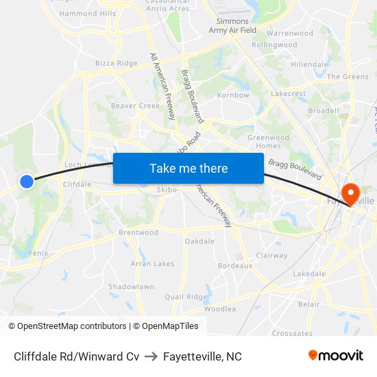 Cliffdale Rd/Winward Cv to Fayetteville, NC map