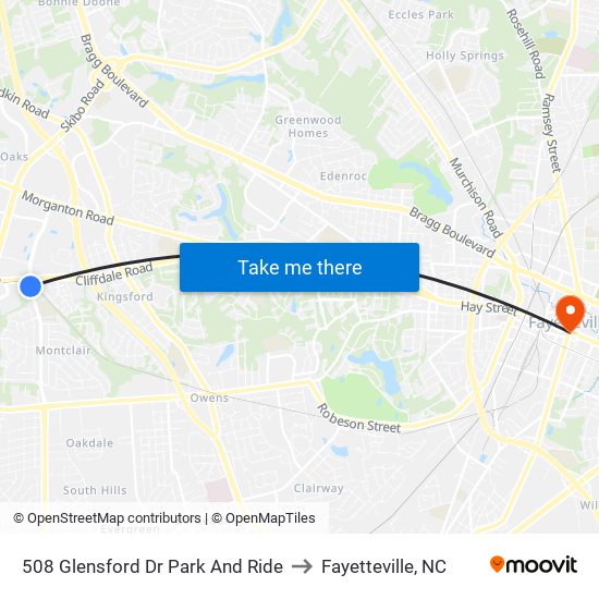 508 Glensford Dr Park And Ride to Fayetteville, NC map