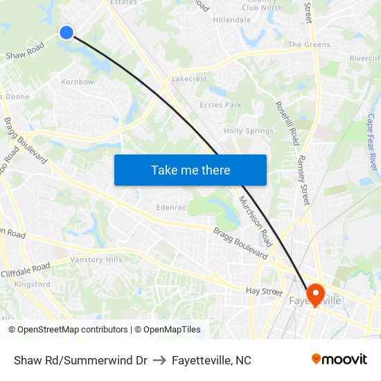 Shaw Rd/Summerwind Dr to Fayetteville, NC map