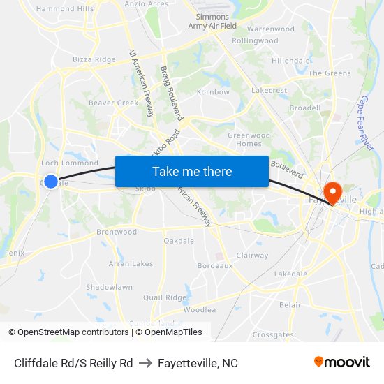 Cliffdale Rd/S Reilly Rd to Fayetteville, NC map