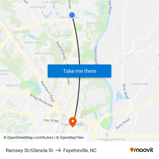 Ramsey St/Glenola St to Fayetteville, NC map