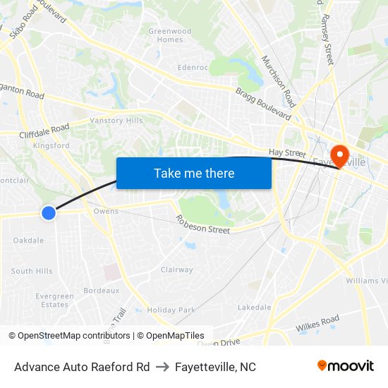 Advance Auto Raeford Rd to Fayetteville, NC map