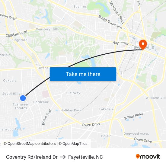 Coventry Rd/Ireland Dr to Fayetteville, NC map