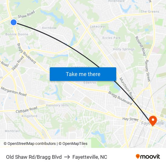 Old Shaw Rd/Bragg Blvd to Fayetteville, NC map